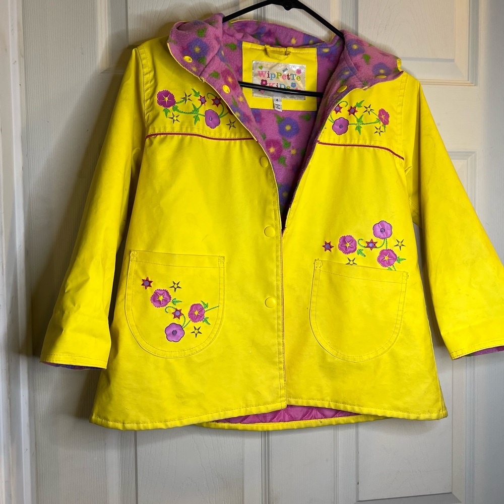 Beautiful Flowers, Wippette Kids Bright Yellow Kids Rain Jacket size 4 - Picture 2 of 7